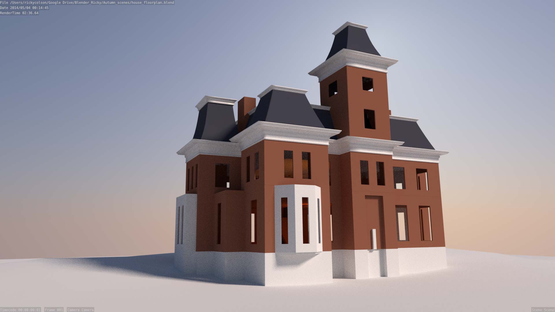 3d model of Second Empire style mansion